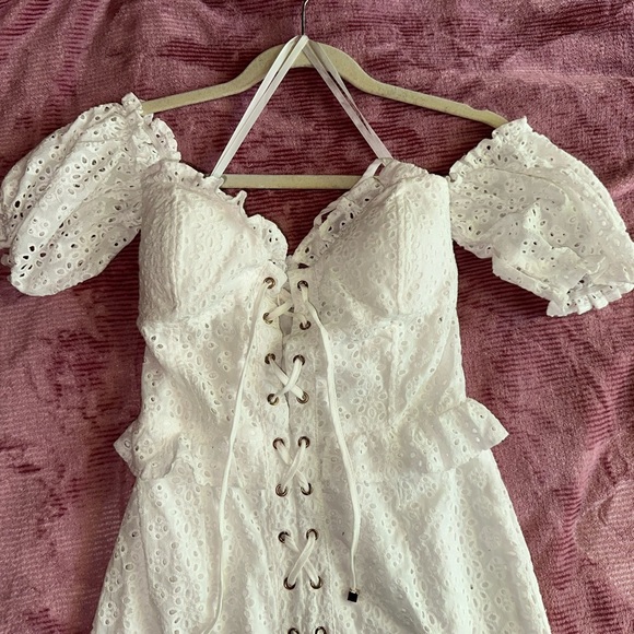 Dresses & Skirts - cottagecore white lace up puff sleeve dress